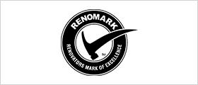 A black and white logo of renomark