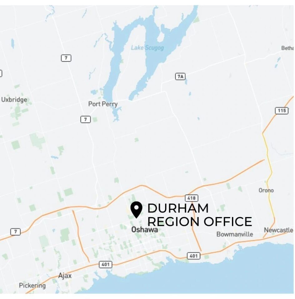 A map of durham region office location